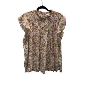 Nanette Lepore Pink Green Leopard Print Ruffle Sleeve Blouse XL Top